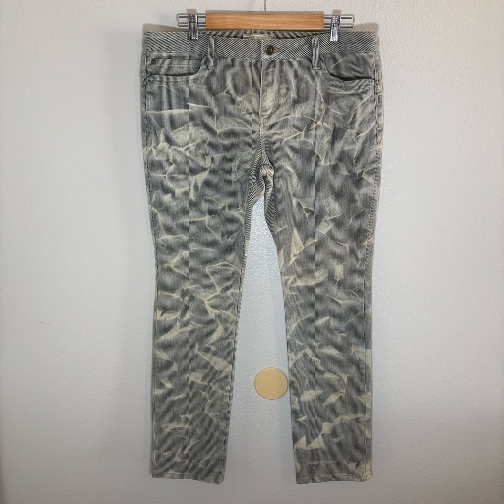 Inked & Faded Abstract Pinstripe Slim Straight Jeans Size 14 Blue/Gray White